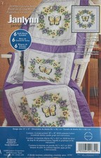Janlynn Stamped Cross Stitch Quilt Blocks, Pansie and Butterfly