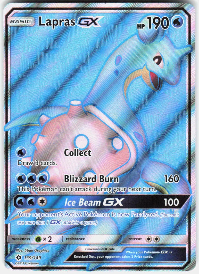 Lapras GX (Full Art) 139/149 Holo Ultra Rare SM Base Set Pokemon Near Mint A008