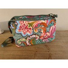 Vera Bradley Triple Zip Hipster Crossbody Bag Quilted Paisley Floral Green Pink