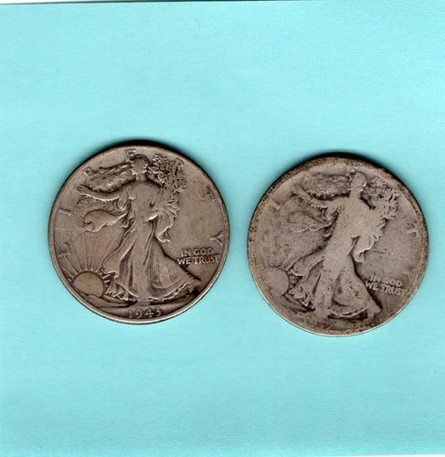 walking liberty half dollar lot of 2 circulated