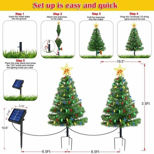 Solar Tree Kit Upgraded Set of 2 Solar Christmas Tree, Outdoor Christmas Decorations ...