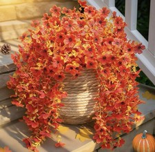Fall Artificial Flowers for Outdoors Fake Silk Flower, 2Pcs Red Orange