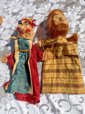Antique Antique Wood  Papier-M ch  German Kasperle Puppets Pair Tagged Made In