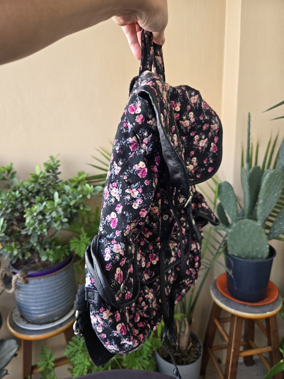 Floral Canvas Backpack with Multiple Pockets, Dra… - image 2