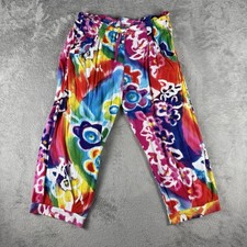 VINTAGE Jams World Flower Patch Watercolor Paint Pants Elastic Womens Size XS