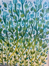 Wildflowers Meadow Blue Sky Original Art Painting Canvas Modern Folk