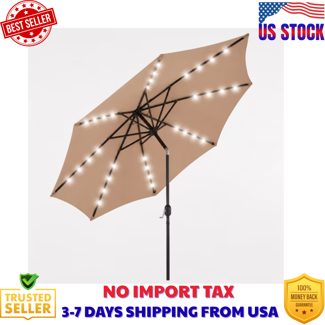 lighted patio table umbrella Blissun 7.5 ft Solar Umbrella, 18 LED Umbrella, Market Umbrella, Cerulean : Patio, Lawn & Garden Polyester Fabric Garden outdoor umbrellas and sunshades.