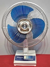 Vintage Panasonic F-1207 Quiet Desk Fan Blue Blades 5 Way Oscillating 12" MCM 