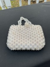 Vintage Clear Beaded Hand Bag 9  X 7  