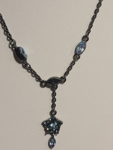 Collana stella cristallo blu canna di fucile firmata GIVENCHY vintage nuova 15” e 3” ext.