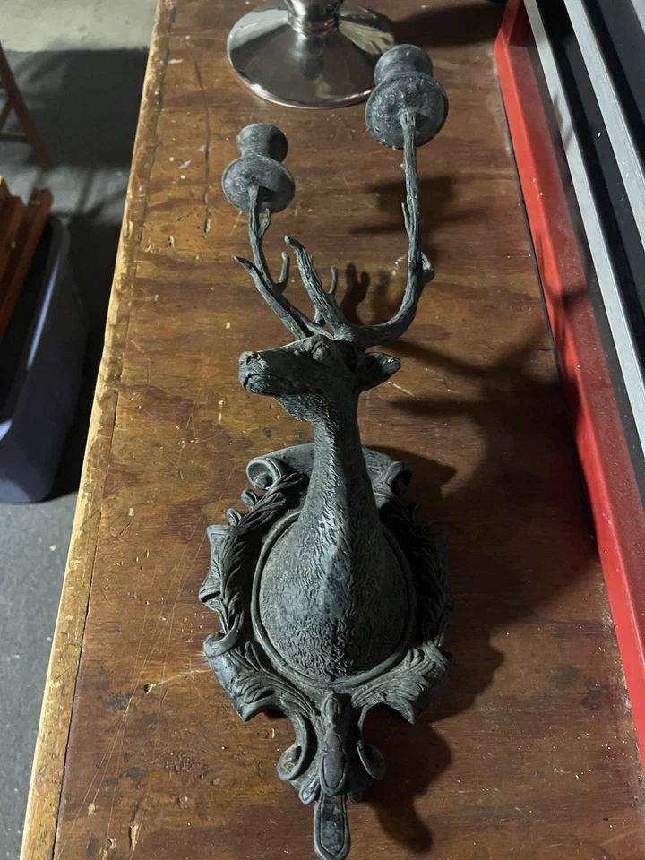 Arandela de parede de latão maciço veado Candleobra 18” de altura decoração rústica de cabine/lodge - Imagem 2 de 4