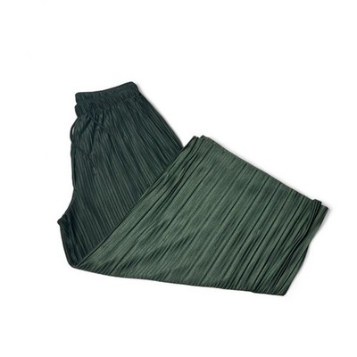 Wide Leg Harem Pants Pleated Green Shiny Boho Flowy Zenana Hippie Women's XL