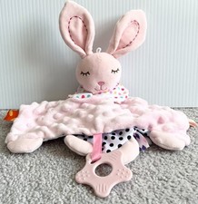 Appease Toys Pink Bunny Lovey Teether Security Blanket Minky Tags EUC Crinkles