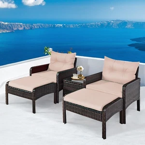 5 PC Patio Set Sectional Rattan Wicker Furniture Set Home Outdoor