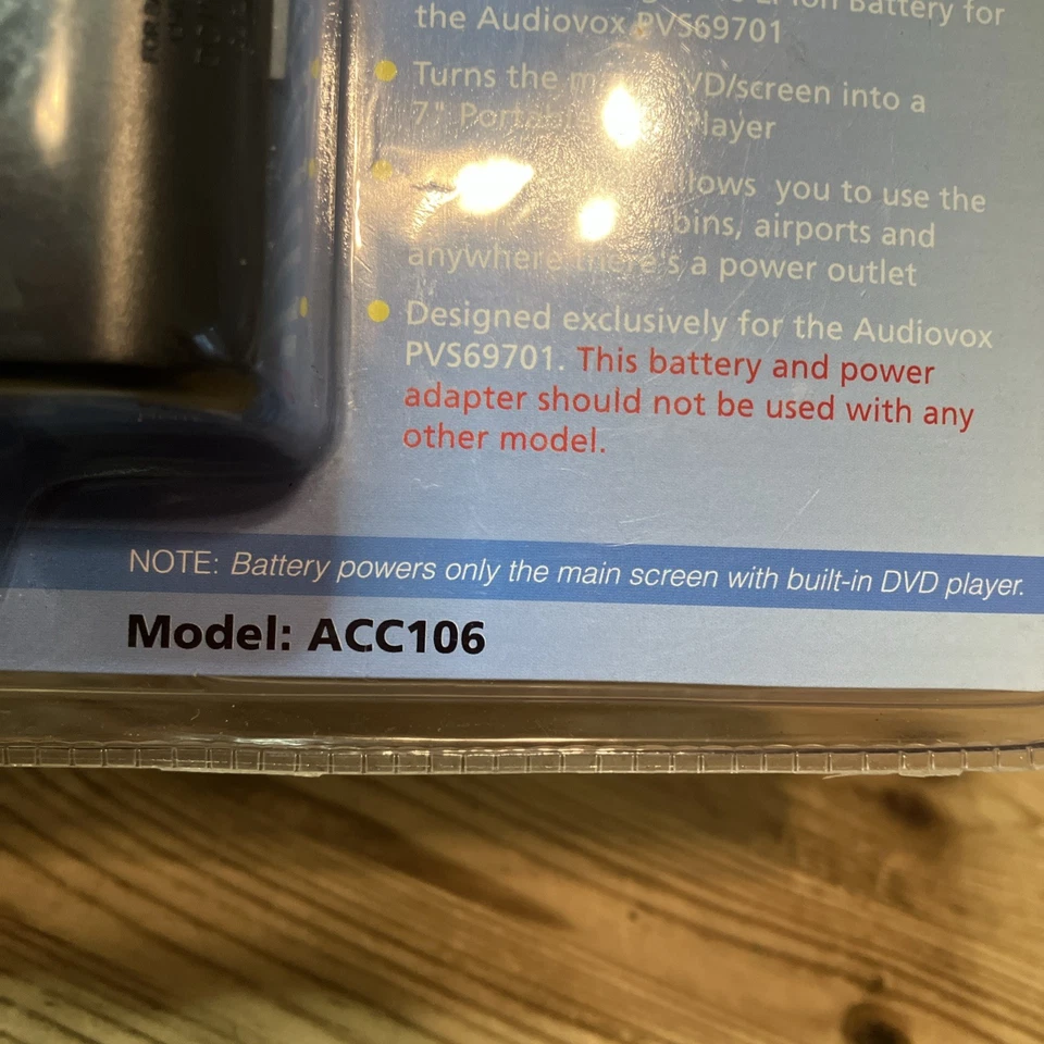 ADAPTADOR DE CORRIENTE BATERÍA RECARGABLE AUDIOVOX 3 HORAS ACC106 Para DVD PVS69701 NUEVO Foto 4 de 4