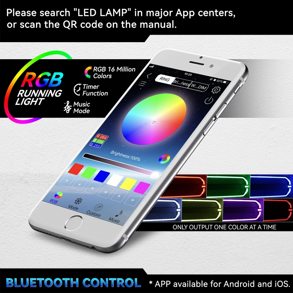 Black Badgeless Honeycomb Mesh Front Grille w/RGB LED DRL Light for 21-23 F 150 - Image 3 of 4