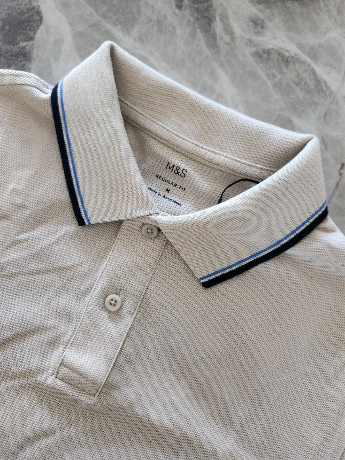 M&S Pure Cotton Pique Tipped Polo Shirt ~ Size M
