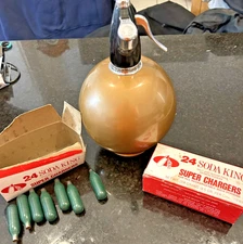 Vintage Seltzer Bottle Made in England w/ Soda King Chargers Barware Decor