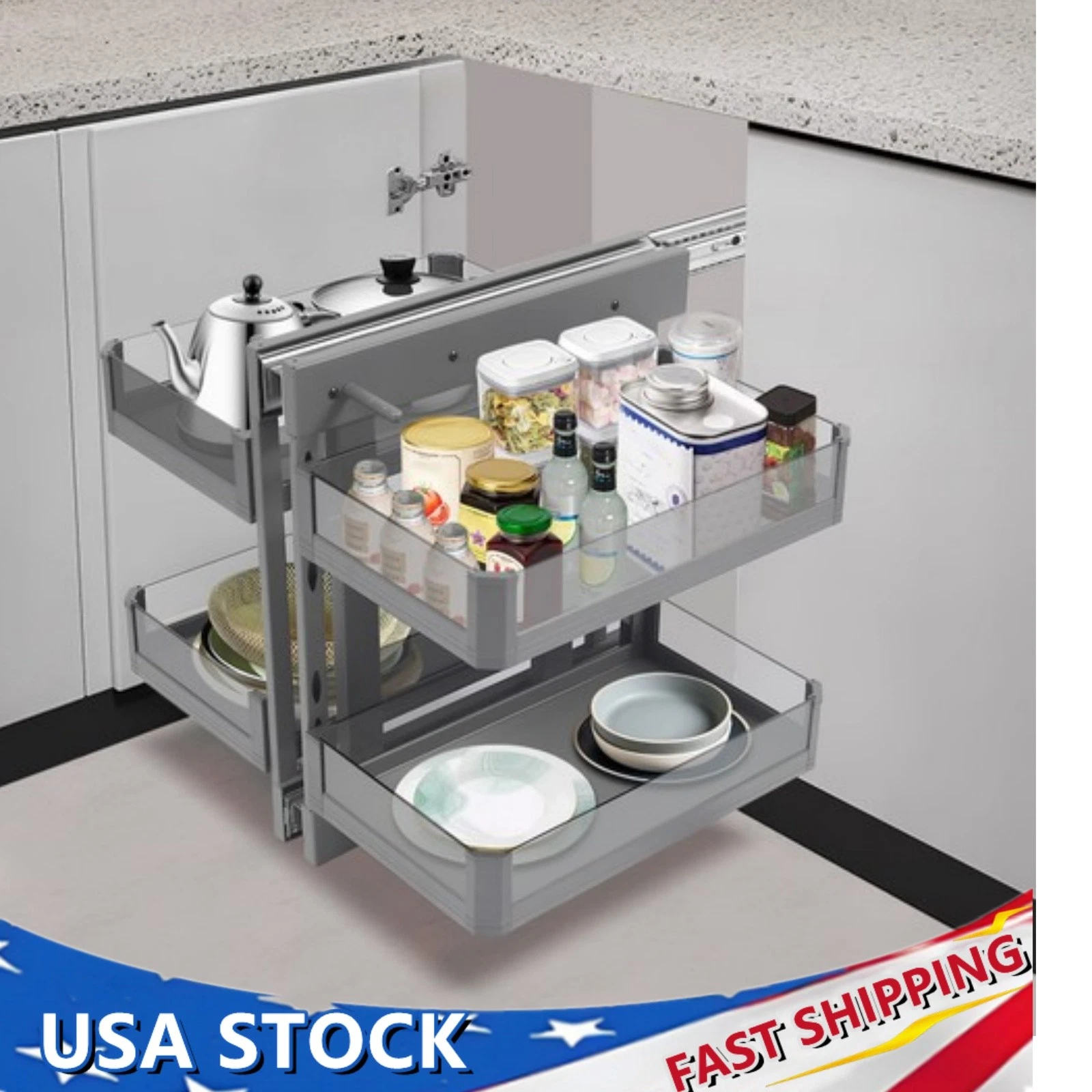Blind Corner Cabinet Organizer Corner Pull Out Organizer for Kitchen 63*50*59cm