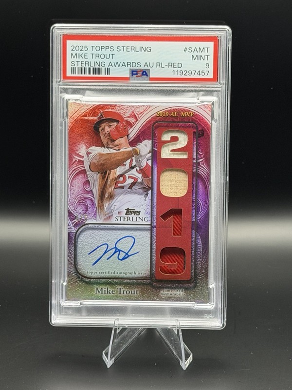 Topps 2025 Sterling Mike Trout AL MVP Auto Relic Red /5 PSA9 POP  1 TOP POP 