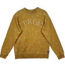 PRPS Bourn Cargo Sweatshirt Pullover Large Brown Crewneck Zip Pockets Logo Patch