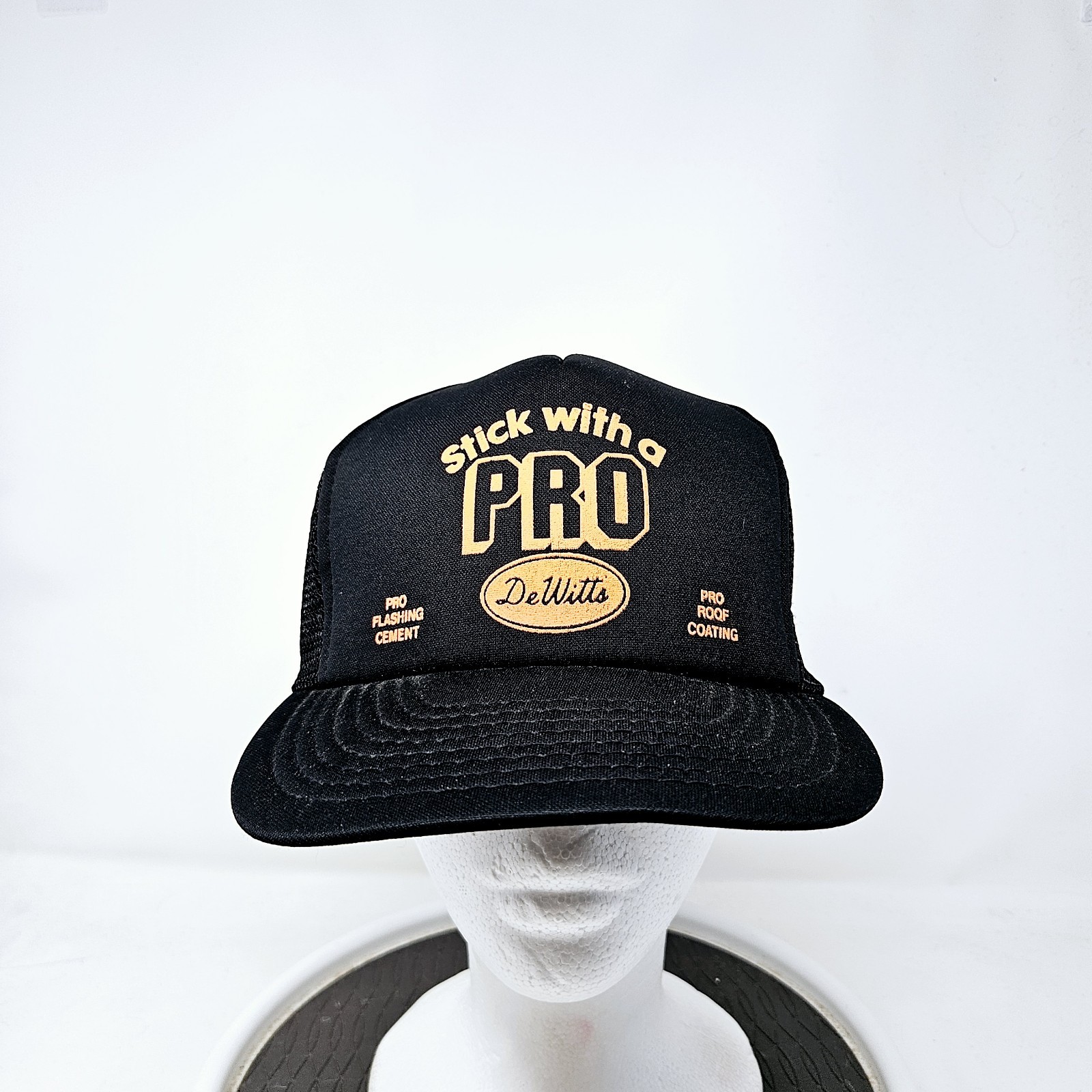VINTAGE 80s 90s Black Mesh Trucker Hat Logo Advertising FAST SHIPPING