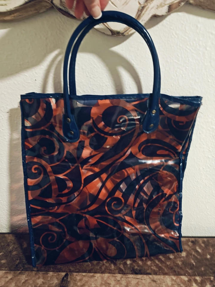 Vtg 60s 70s Shopping Tote Bag Vinyl Plastic Flower Power MCM Psychedelic - Image 2 of 4