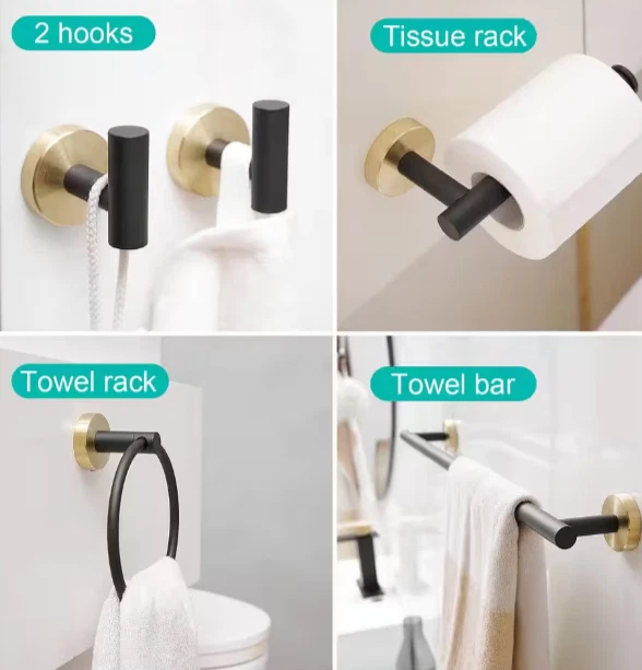 BWE A-91020-GB 5Pcs Bath Hardware Set in Matte Black+Gold NEW - Image 4 of 4