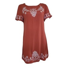 Lulus Tale to Tell Dress Womens Size M Medium Orange Embroidered Boho Shift