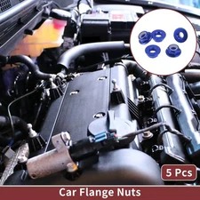 5 Pcs M5 Car Flange Nuts Aluminum Alloy Flat Hex Reverse Thread Blue