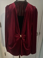 notations L red with black velvet long sleeve holiday blouse 