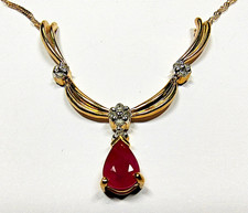 10K Real Yellow Gold Precious Ruby Diamond Ladies Georgeous Necklace - 1 Only