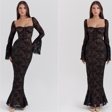 House of CB S A-C 'Delilah' Black Long Sleeve Lace Maxi Dress NWOT