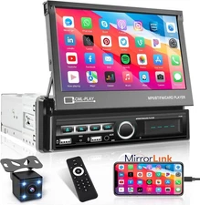 Hikity Single Din CarPlay 7 Inch Touch Screen Car Stereo Flip Out Screen 7110S