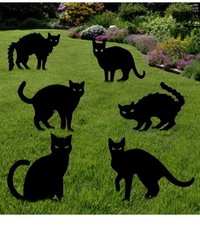 6 Pack Halloween Black Cat Yard Signs with Stakes Scary Silhouette Halloween Dec