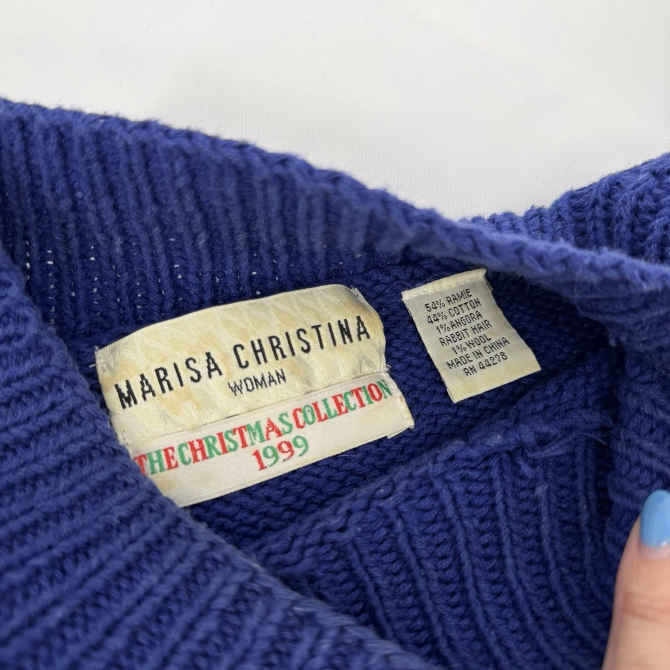 Marisa Christina OS винтажный рождественский снеговик с круглым вырезом ручная вязка хлопковая смесь - Изображение 4 из 4