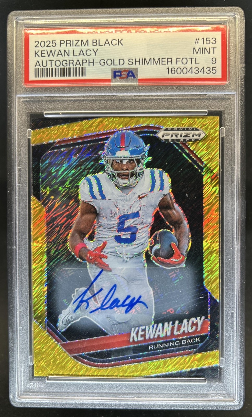 2025 Panini Prizm Black Kewan Lacy Prospects Auto Gold Shimmer FOTL #/10 PSA 9