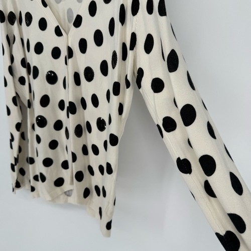 Quaker Factory Polka Dot Cardigan Sequin black Detail NWOT Large Casual - Picture 14 of 16