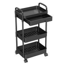 3-Tier Rolling Utility Cart with Drawer Locking Wheels Black