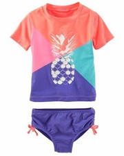 OSHKOSH B'GOSH Toddler Girls 2T Pineapple Colorblock Rashguard Swim Set NWT