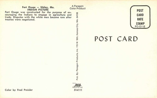 Postal Missouri Fort Osage Pintura Nativos Americanos Luchas Colonos Sin Publicar - Imagen 2 de 2