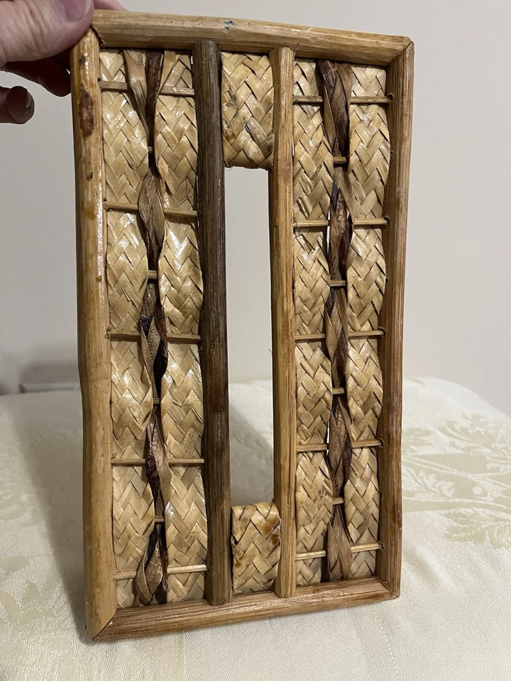 Плетеный ротанг бамбук натуральная ткань коробка чехол прибрежный богемное прямоугольный винтажный - Изображение 4 из 4