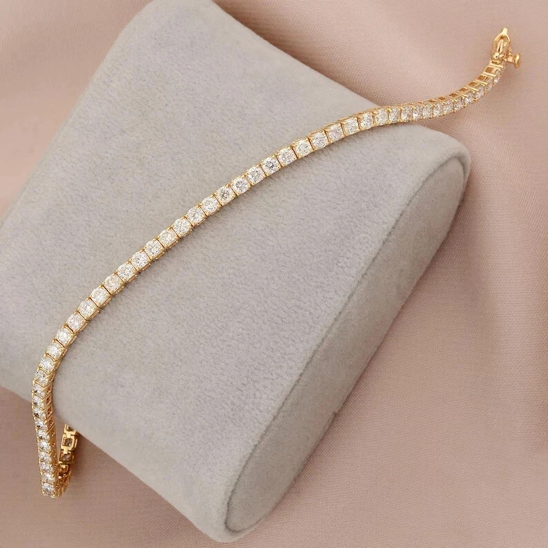 VALENTINO Bracciale Tennis Donna Diamanti Creati in Laboratorio Taglio Tondo 5Ct Placcato Oro Giallo 14K