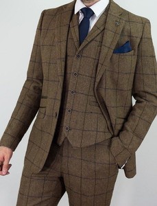 Check Designer Piece Cavani Vintage Tan Tonal Suit Men's Tweed Sergio xzF4wqg