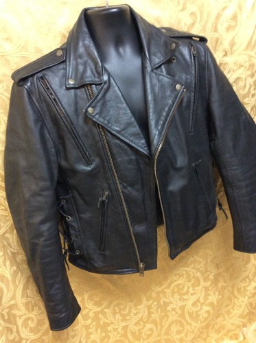 Leather Jacket S Black Motorcycle Biker Zip Out Liner X Element lace sides vents - Picture 9 of 16