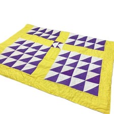 Handmade Patchwork Quilt Baby or Toddler 34"x50" Blanket Girls Purple  Yellow