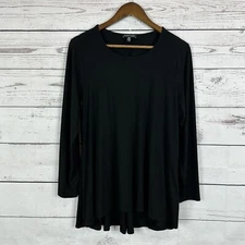 Eileen Fisher Shirt Tunic Womens Large Black Relaxed Career Capsule Minimalist