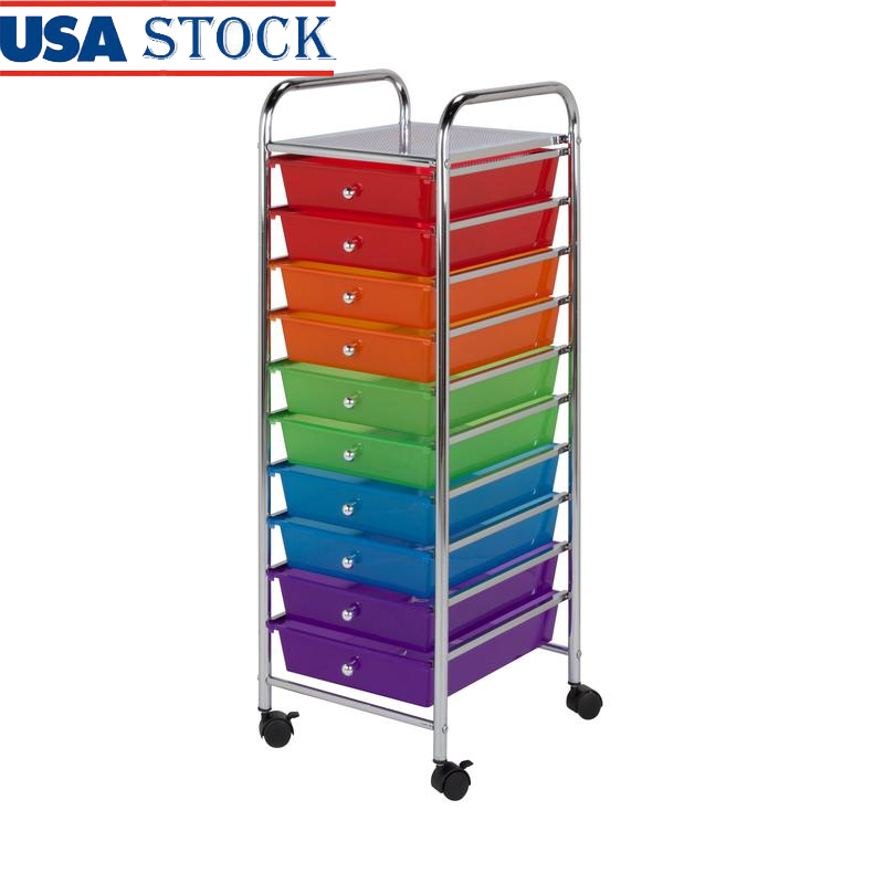10 Drawer Rolling Cart Organizer W/ Locking Wheels Crafts Office Storage New