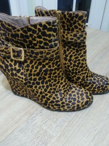 leopard print wedge booties
