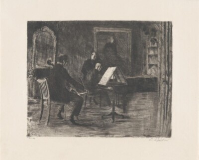Cello Sonata German Impressionist Etching Art Print by Ernst Oppler 1917